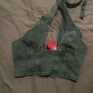 Denim backless crop top